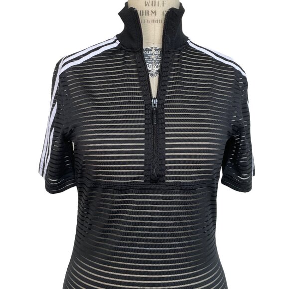 ADIDAS X FIORUCCI Women's black & white sheer stripe "FireBird" mini dress - Picture 5 of 9